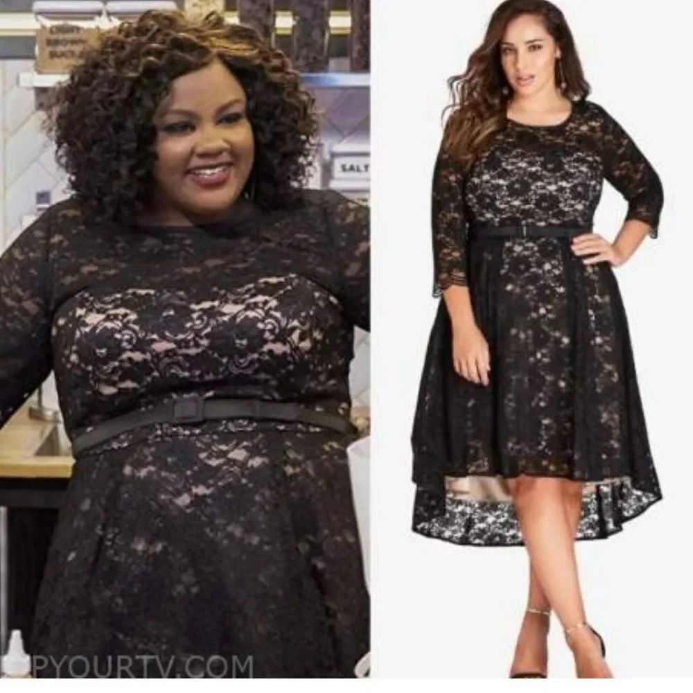 NEW City Chic As Seen On Nicole Byer Black Lace Lover Hi Low Midi Belt Dress 22